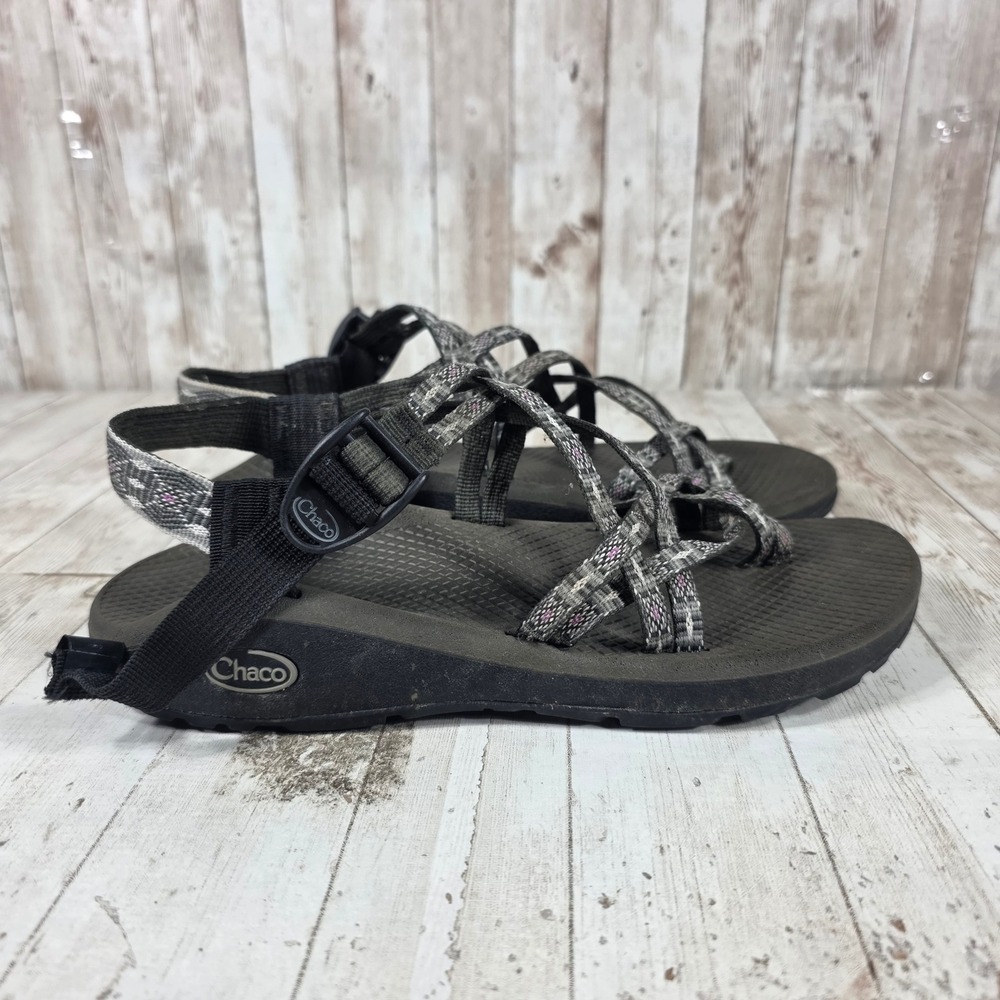 Chaco Z/Cloud 2 Womens 9 Sandals Gray Black Pink Double Strap Toe Loop Hiking